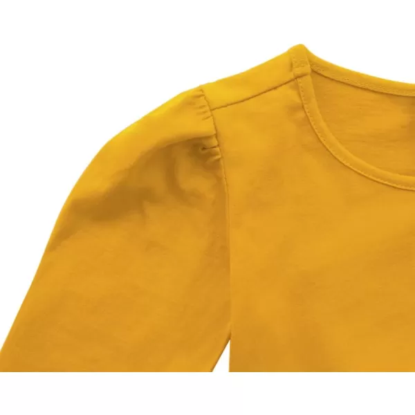 Noomelfish Girls Long Puff Sleeve Swing Dress Casual Cotton Twirly Skater Dresses with Pockets 212 YearsMustard