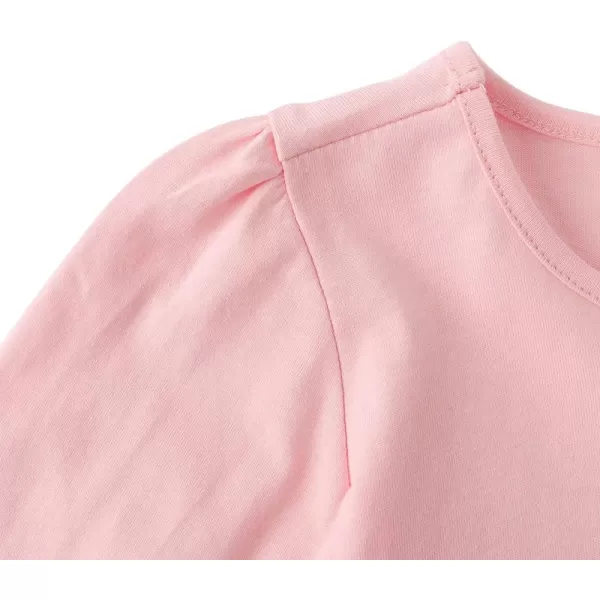 Noomelfish Girls Long Puff Sleeve Swing Dress Casual Cotton Twirly Skater Dresses with Pockets 212 YearsPink
