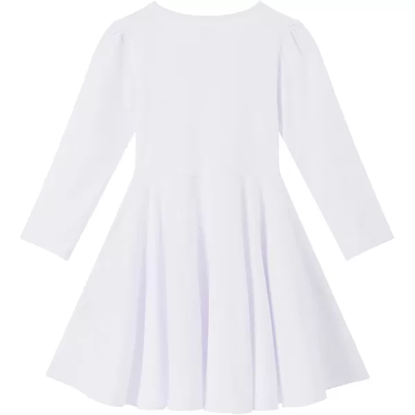 Noomelfish Girls Long Puff Sleeve Swing Dress Casual Cotton Twirly Skater Dresses with Pockets 212 YearsWhite