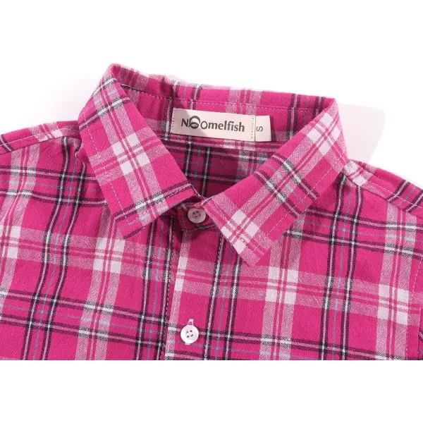Noomelfish Girls Long Sleeve Button Down Shirt Tie Front Blouse Tops 512 YearsHot Pink Plaid