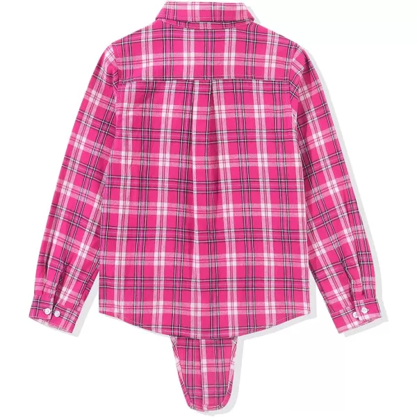 Noomelfish Girls Long Sleeve Button Down Shirt Tie Front Blouse Tops 512 YearsHot Pink Plaid