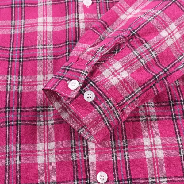 Noomelfish Girls Long Sleeve Button Down Shirt Tie Front Blouse Tops 512 YearsHot Pink Plaid