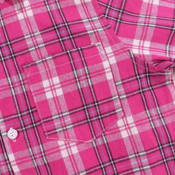 Noomelfish Girls Long Sleeve Button Down Shirt Tie Front Blouse Tops 512 YearsHot Pink Plaid