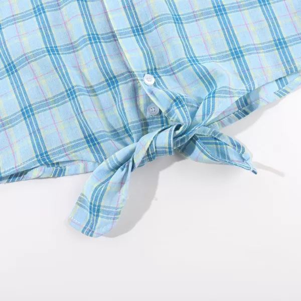 Noomelfish Girls Long Sleeve Button Down Shirt Tie Front Blouse Tops 512 YearsLight Blue Plaid
