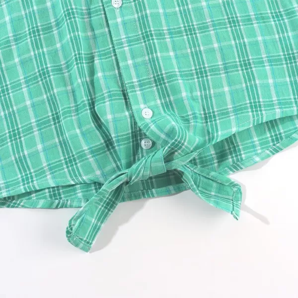 Noomelfish Girls Long Sleeve Button Down Shirt Tie Front Blouse Tops 512 YearsLight Green Plaid