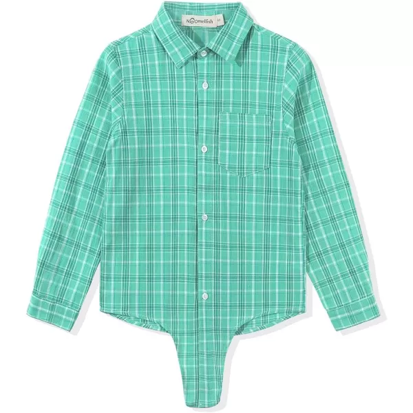 Noomelfish Girls Long Sleeve Button Down Shirt Tie Front Blouse Tops 512 YearsLight Green Plaid