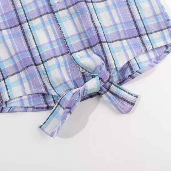 Noomelfish Girls Long Sleeve Button Down Shirt Tie Front Blouse Tops 512 YearsLight Purple Plaid