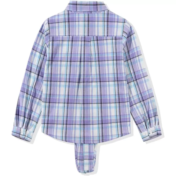 Noomelfish Girls Long Sleeve Button Down Shirt Tie Front Blouse Tops 512 YearsLight Purple Plaid