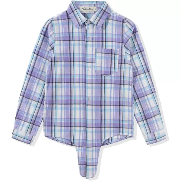 Noomelfish Girls Long Sleeve Button Down Shirt Tie Front Blouse Tops 512 YearsLight Purple Plaid