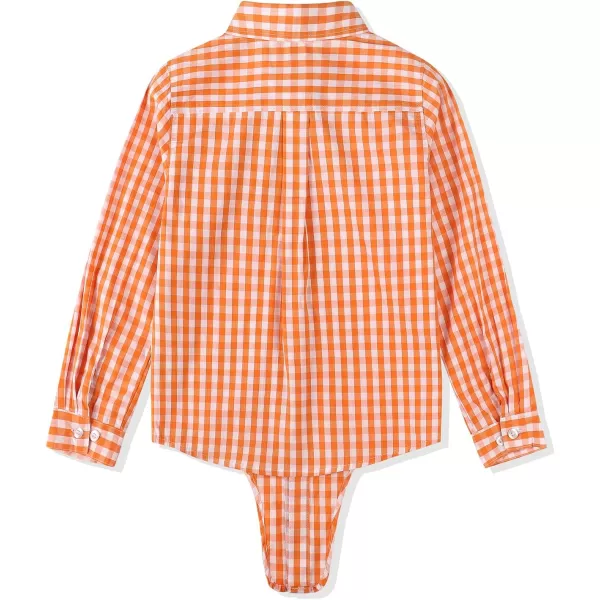 Noomelfish Girls Long Sleeve Button Down Shirt Tie Front Blouse Tops 512 YearsOrange Gingham