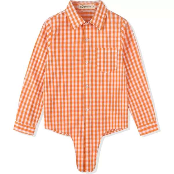 Noomelfish Girls Long Sleeve Button Down Shirt Tie Front Blouse Tops 512 YearsOrange Gingham