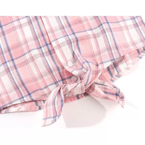 Noomelfish Girls Long Sleeve Button Down Shirt Tie Front Blouse Tops 512 YearsPink Plaid