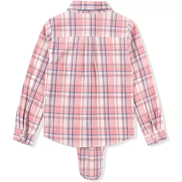 Noomelfish Girls Long Sleeve Button Down Shirt Tie Front Blouse Tops 512 YearsPink Plaid