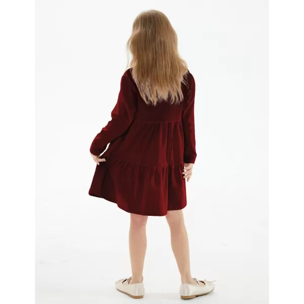 Noomelfish Girls Long Sleeve Tiered Dress Loose Flowy Ruffle Swing Dresses with Pockets 412 YearsBurgundy
