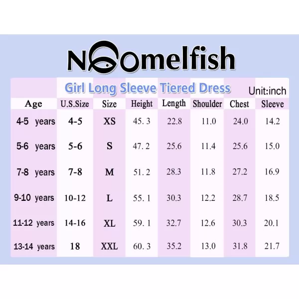 Noomelfish Girls Long Sleeve Tiered Dress Loose Flowy Ruffle Swing Dresses with Pockets 412 YearsColorblock Blue