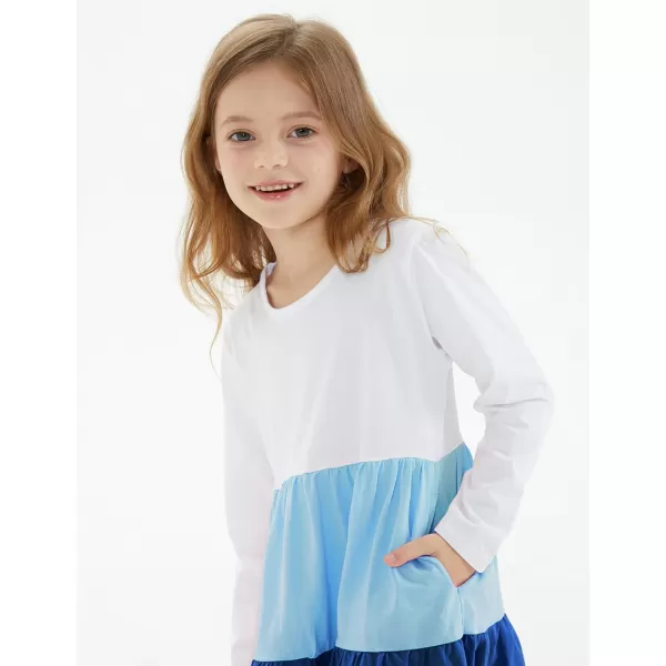Noomelfish Girls Long Sleeve Tiered Dress Loose Flowy Ruffle Swing Dresses with Pockets 412 YearsColorblock Blue