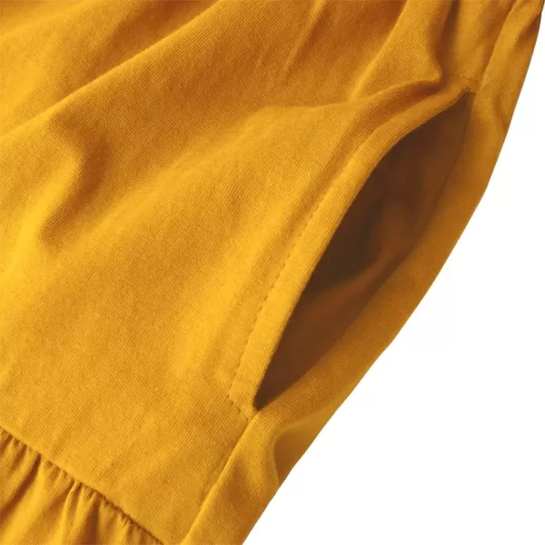 Noomelfish Girls Long Sleeve Tiered Dress Loose Flowy Ruffle Swing Dresses with Pockets 412 YearsMustard