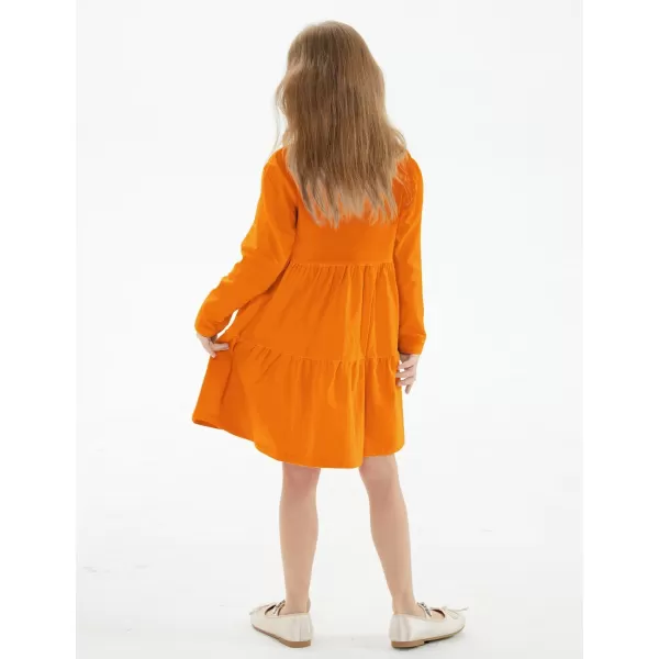 Noomelfish Girls Long Sleeve Tiered Dress Loose Flowy Ruffle Swing Dresses with Pockets 412 YearsOrange