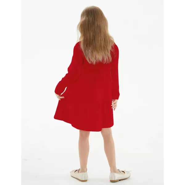 Noomelfish Girls Long Sleeve Tiered Dress Loose Flowy Ruffle Swing Dresses with Pockets 412 YearsRed