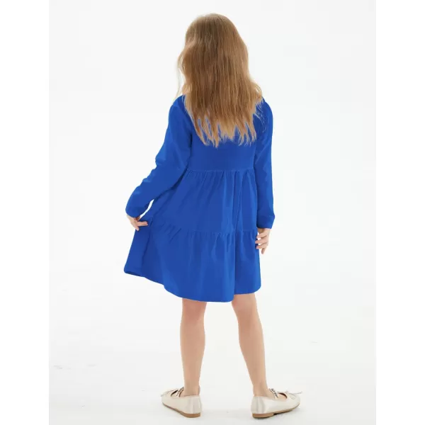 Noomelfish Girls Long Sleeve Tiered Dress Loose Flowy Ruffle Swing Dresses with Pockets 412 YearsRoyal Blue