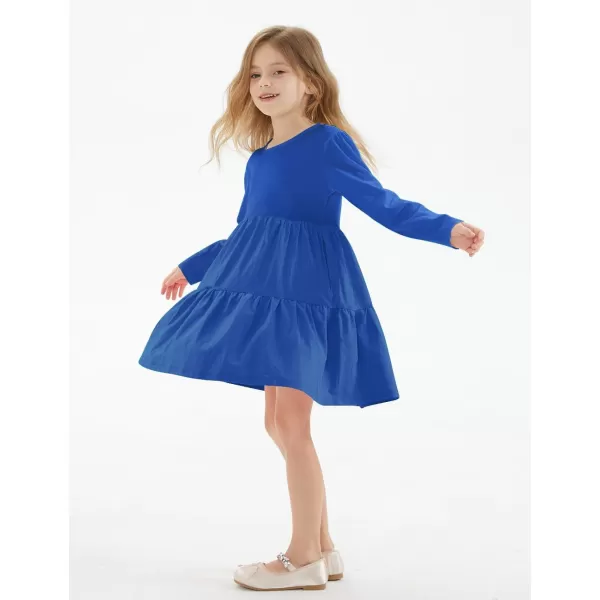 Noomelfish Girls Long Sleeve Tiered Dress Loose Flowy Ruffle Swing Dresses with Pockets 412 YearsRoyal Blue