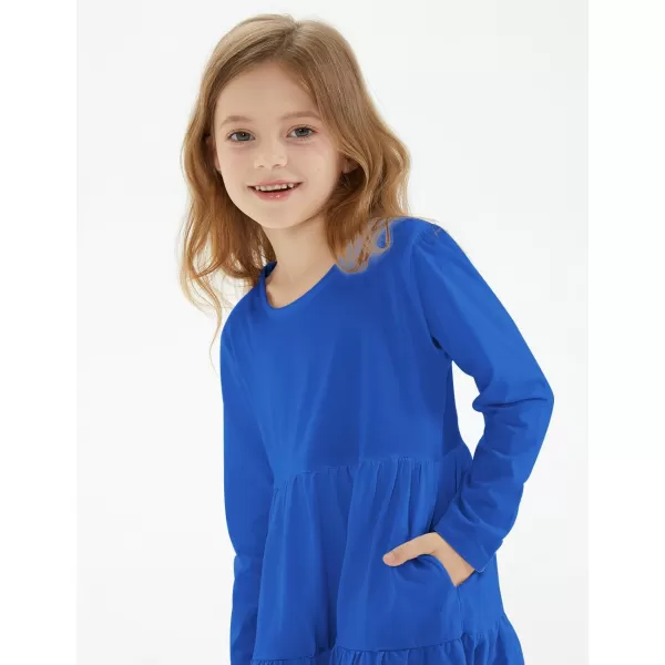 Noomelfish Girls Long Sleeve Tiered Dress Loose Flowy Ruffle Swing Dresses with Pockets 412 YearsRoyal Blue
