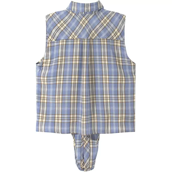 Noomelfish Girls Plaid Sleeveless Button Down Shirt Tie Knot Blouse Tank Tops 512 YearsBlue Plaid