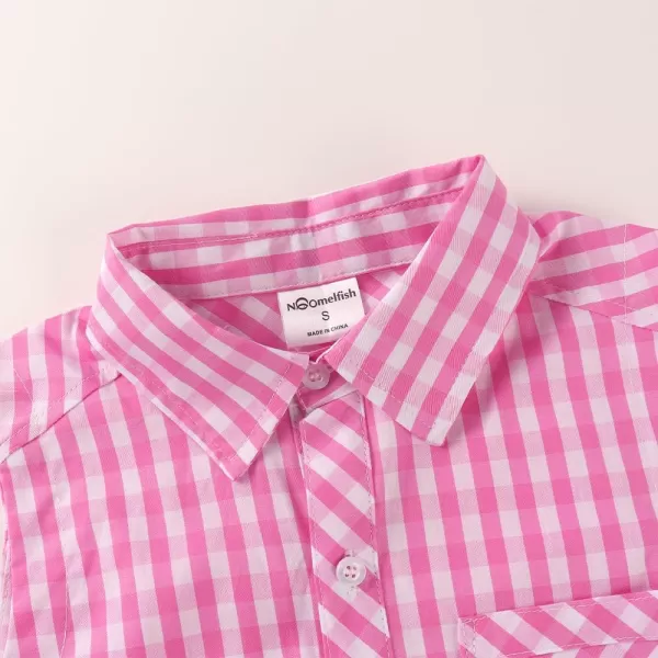 Noomelfish Girls Plaid Sleeveless Button Down Shirt Tie Knot Blouse Tank Tops 512 YearsPink Check Gingham
