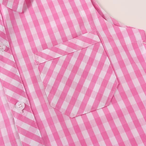 Noomelfish Girls Plaid Sleeveless Button Down Shirt Tie Knot Blouse Tank Tops 512 YearsPink Check Gingham