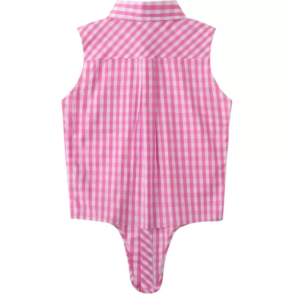 Noomelfish Girls Plaid Sleeveless Button Down Shirt Tie Knot Blouse Tank Tops 512 YearsPink Check Gingham