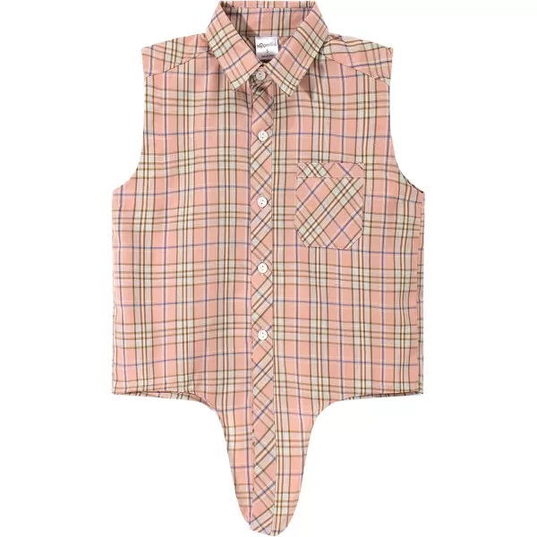 Noomelfish Girls Plaid Sleeveless Button Down Shirt Tie Knot Blouse Tank Tops 512 YearsPink Plaid