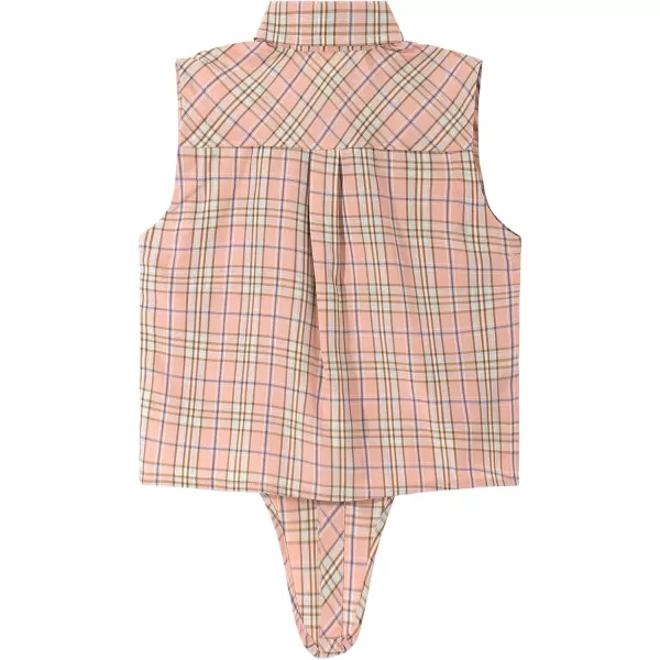 Noomelfish Girls Plaid Sleeveless Button Down Shirt Tie Knot Blouse Tank Tops 512 YearsPink Plaid