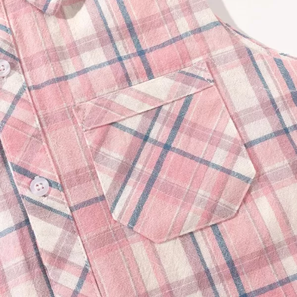 Noomelfish Girls Plaid Sleeveless Button Down Shirt Tie Knot Blouse Tank Tops 512 YearsPlaid Pink White