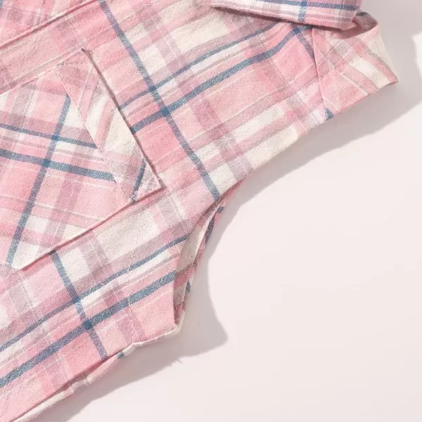 Noomelfish Girls Plaid Sleeveless Button Down Shirt Tie Knot Blouse Tank Tops 512 YearsPlaid Pink White