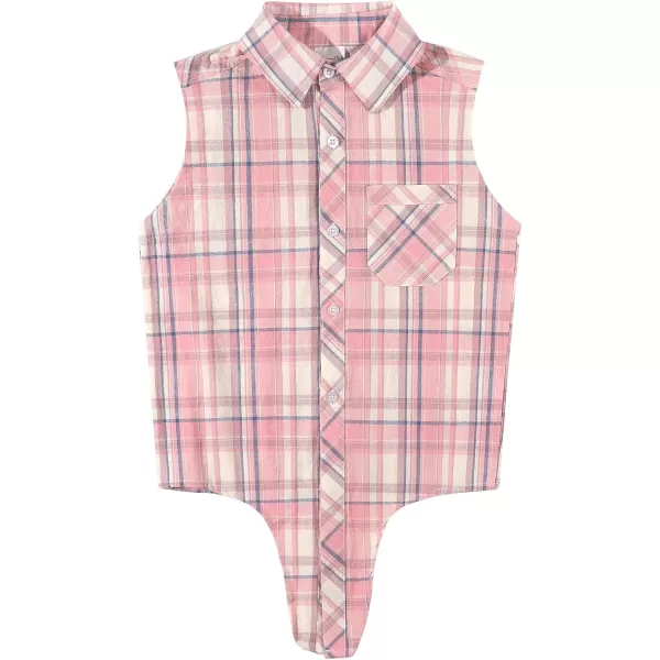 Noomelfish Girls Plaid Sleeveless Button Down Shirt Tie Knot Blouse Tank Tops 512 YearsPlaid Pink White