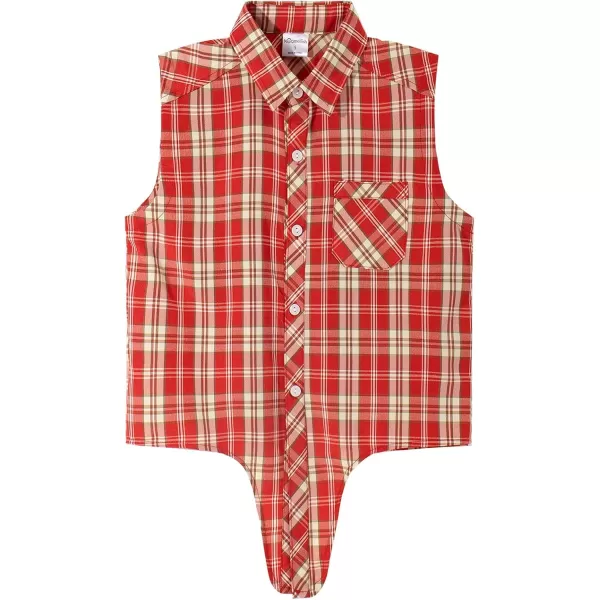 Noomelfish Girls Plaid Sleeveless Button Down Shirt Tie Knot Blouse Tank Tops 512 YearsRed Plaid