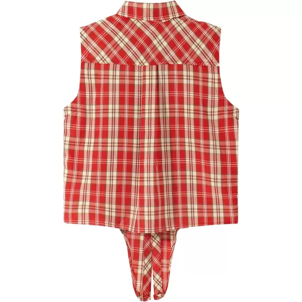 Noomelfish Girls Plaid Sleeveless Button Down Shirt Tie Knot Blouse Tank Tops 512 YearsRed Plaid