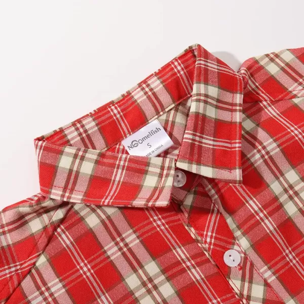 Noomelfish Girls Plaid Sleeveless Button Down Shirt Tie Knot Blouse Tank Tops 512 YearsRed Plaid