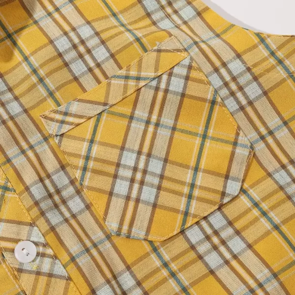 Noomelfish Girls Plaid Sleeveless Button Down Shirt Tie Knot Blouse Tank Tops 512 YearsYellow Plaid