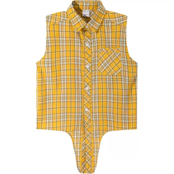 Noomelfish Girls Plaid Sleeveless Button Down Shirt Tie Knot Blouse Tank Tops 512 YearsYellow Plaid