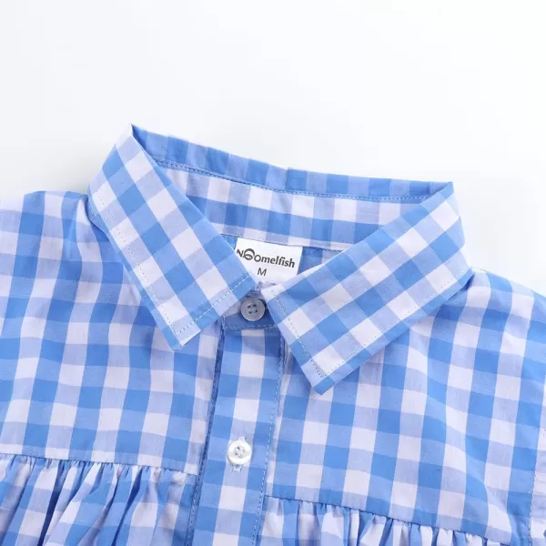 Noomelfish Girls Ruffle Cold Shoulder Top Blouse Short Sleeve Button Down Shirts 412 YearsBlue Gingham