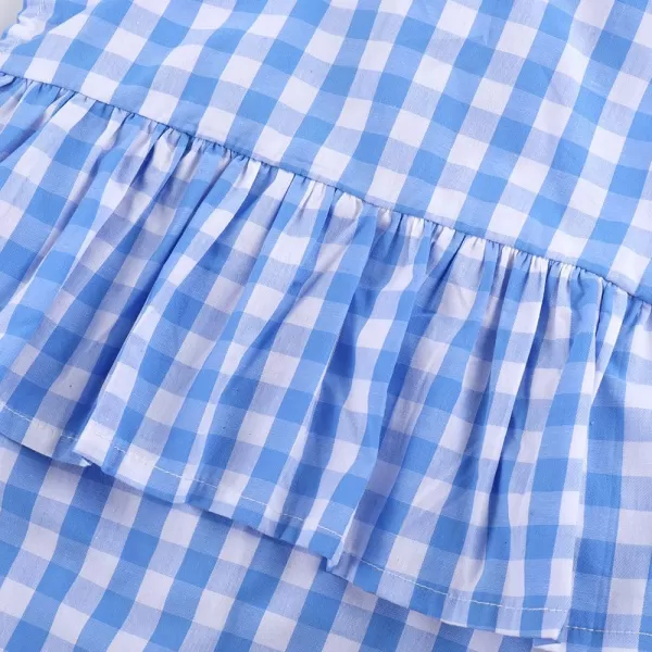 Noomelfish Girls Ruffle Cold Shoulder Top Blouse Short Sleeve Button Down Shirts 412 YearsBlue Gingham
