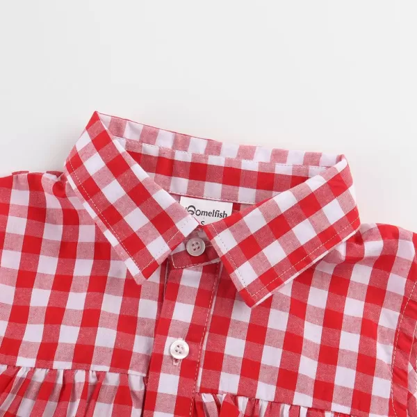 Noomelfish Girls Ruffle Cold Shoulder Top Blouse Short Sleeve Button Down Shirts 412 YearsLarge Red Gingham