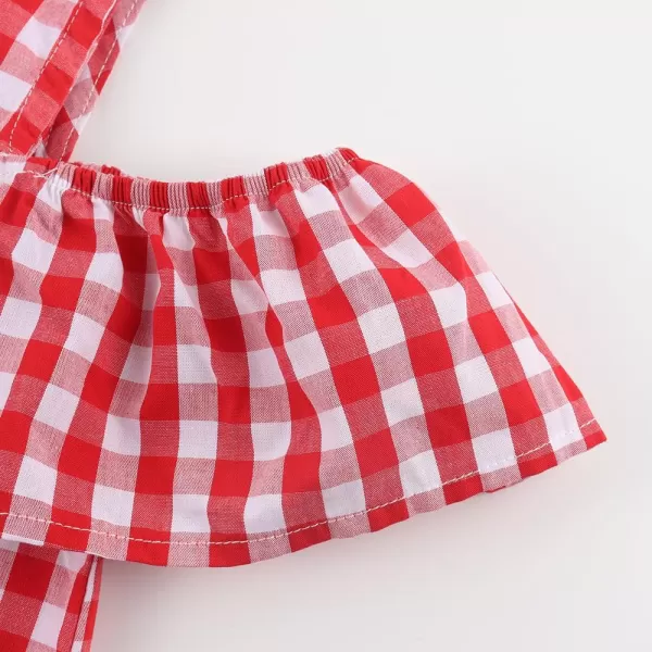 Noomelfish Girls Ruffle Cold Shoulder Top Blouse Short Sleeve Button Down Shirts 412 YearsLarge Red Gingham