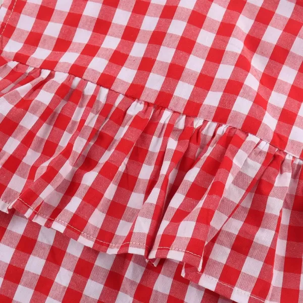Noomelfish Girls Ruffle Cold Shoulder Top Blouse Short Sleeve Button Down Shirts 412 YearsLarge Red Gingham
