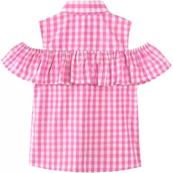 Noomelfish Girls Ruffle Cold Shoulder Top Blouse Short Sleeve Button Down Shirts 412 YearsPink Gingham