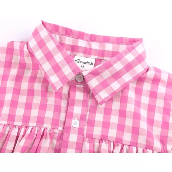 Noomelfish Girls Ruffle Cold Shoulder Top Blouse Short Sleeve Button Down Shirts 412 YearsPink Gingham