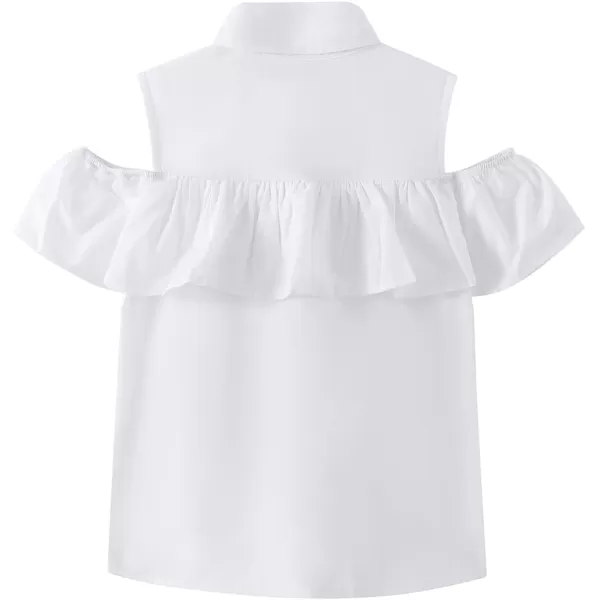 Noomelfish Girls Ruffle Cold Shoulder Top Blouse Short Sleeve Button Down Shirts 412 YearsWhite