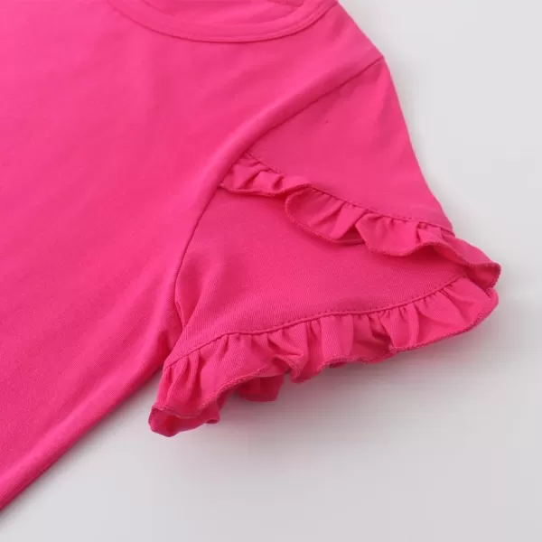 Noomelfish Girls Ruffle Short Sleeve TShirts Summer Casual Tee Tops Blouse 512 YearsHot Pink