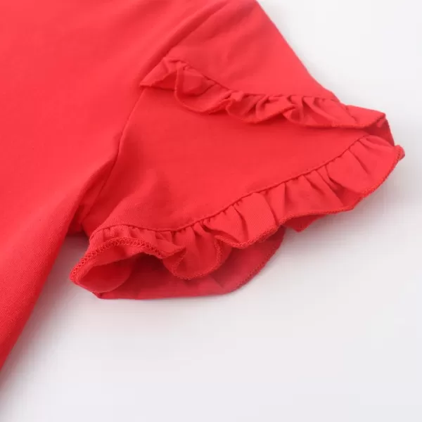 Noomelfish Girls Ruffle Short Sleeve TShirts Summer Casual Tee Tops Blouse 512 YearsRed